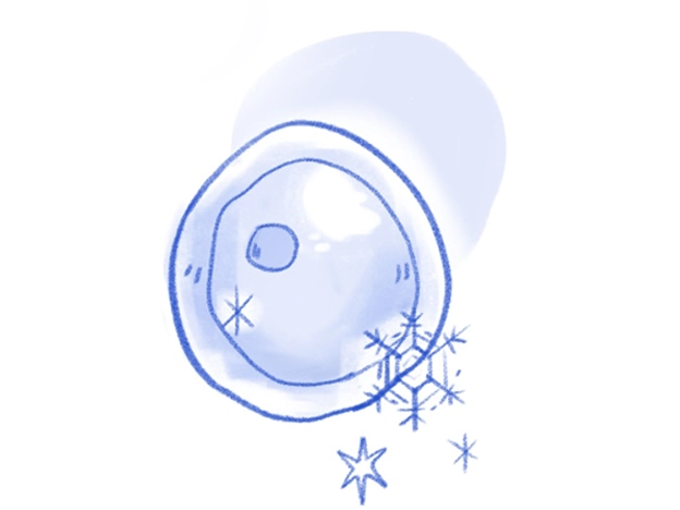 Sketch of oocyte and snowflakes representing oocyte cryopreservation