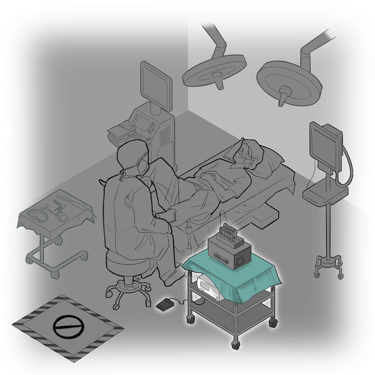Two-tiered worktable with test tube rack, vacuum pump, and pedal