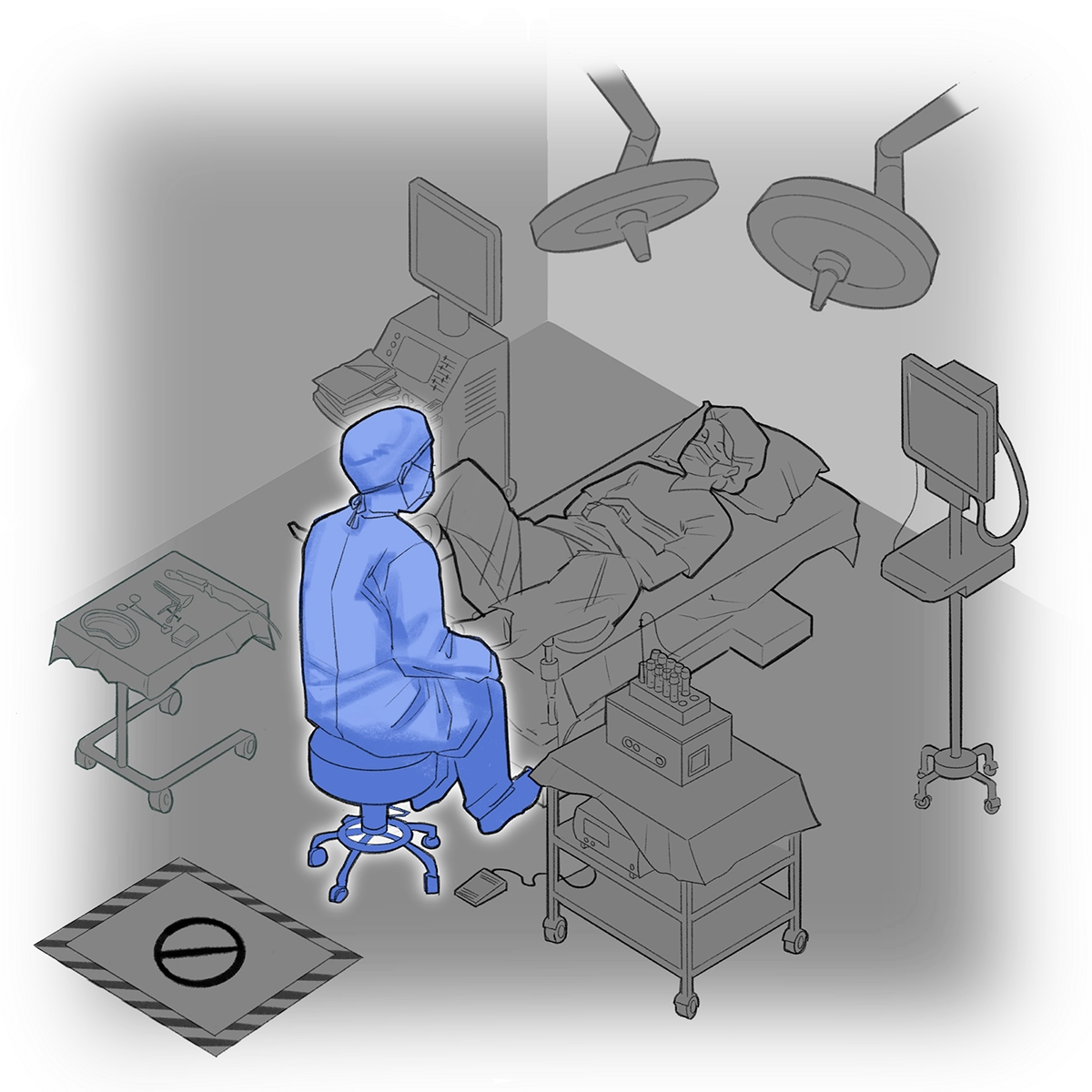 Provider seated on a stool facing the patient